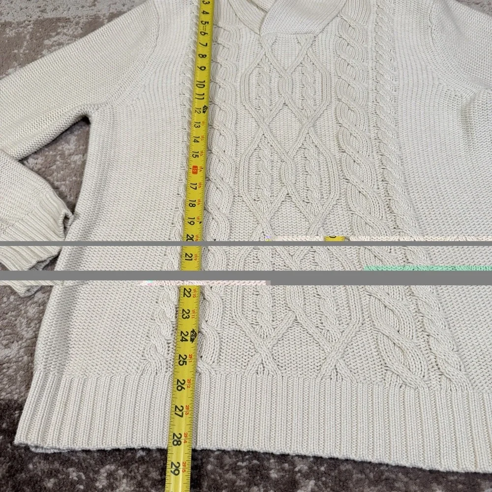Banana Republic Sweater Mens Large Cream Fisherman Shawl Cable Knit Thick 3D